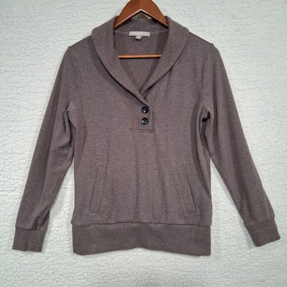 Banana Republic Womens Size S Shawl Neck Brown 2 Button Sweater Kangaroo Pocket - Picture 1 of 13